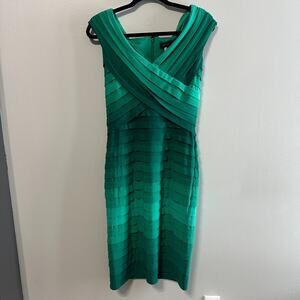 Tadashi Shoji Medium Shutter Pleat Bodycon Dress Emerald Green Ombre Cocktail